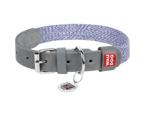 Нашийник для тварин WAUDOG Classic зі шкіри та відновленої бавовни L 25 мм х 38-49 см сірий (589311)