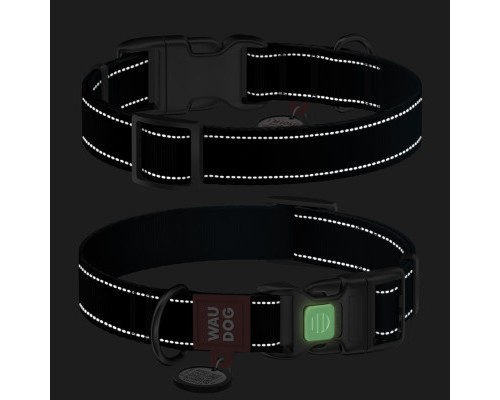 Нашийник для тварин WAUDOG Nylon Mono з QR паспортом, пластиковий фастекс L чорний (52151)