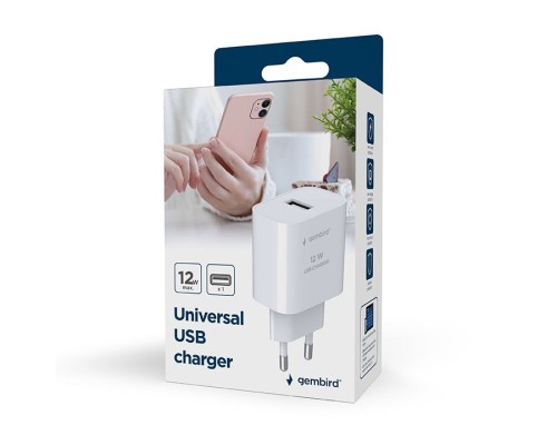 Зарядний пристрій Gembird 1xUSB-A 5V/2.4A (12W) white (TA-UC-1A12-01)
