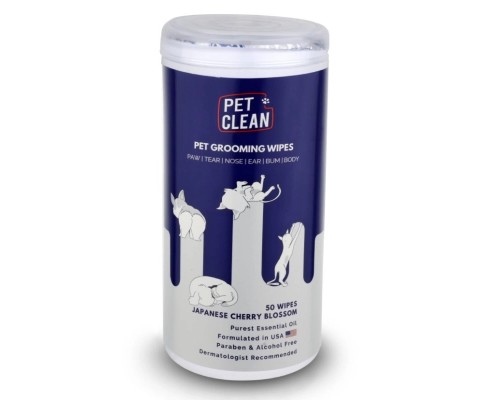 Вологі серветки для тварин Pet Clean PET GROOMING WIPES для грумінгу, щоденне очищення з ароматом квітів японської вишні 50 шт (8939111098694)
