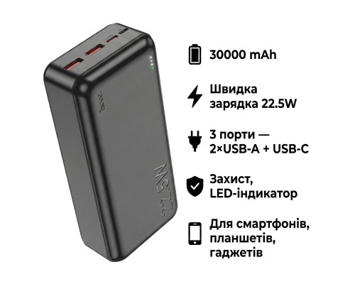 Батарея універсальна HOCO 30000mAh Astute 22.5W PD QC Black (J101B / 714732)