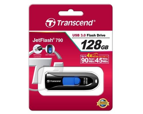 USB флеш накопичувач Transcend 128GB JetFlash 790 Black USB 3.0 (TS128GJF790K) 