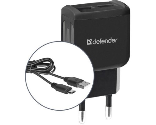 Зарядний пристрій Defender UPС-21 2xUSB,5V/2.1А кабель microUSB (83581)