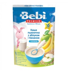 Дитяча каша Bebi Premium молочна пшенична з яблуком та бананом +6 міс. 200 г (8606019654344)