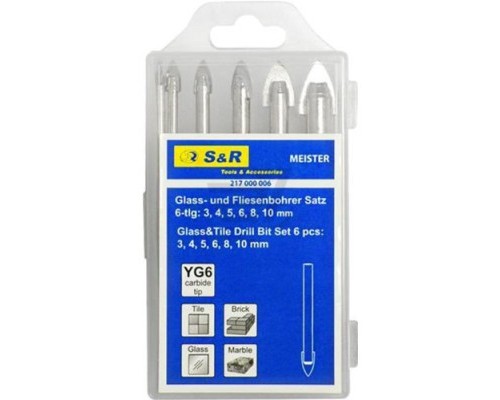 Набір свердл S&R Meister скло/керамiка 3,4,5,6,8,10мм 6шт. (217000006)