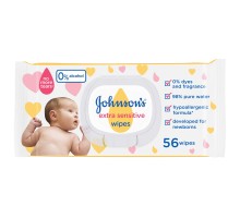Дитячі вологі серветки Johnson’s baby Екстра ніжні 0+ 56 шт (3574661599250)