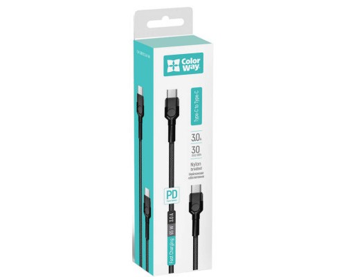 Дата кабель USB-C to USB-C 0.3m 3А black ColorWay (CW-CBPDCC054-BK)