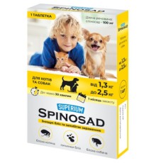 Таблетки для тварин Superium Spinosad від бліх для кішок і собак вагою 1.3-2.5 кг (4823089337807)
