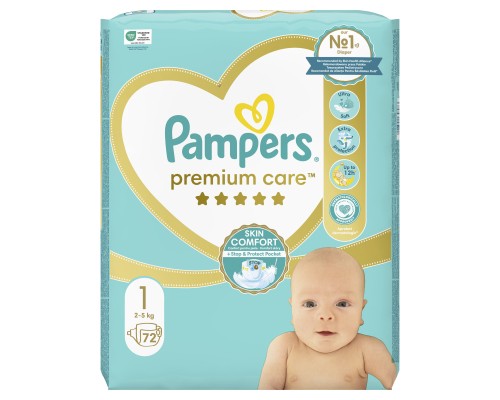 Підгузки Pampers Premium Care Розмір 1 (2-5 кг) 72 шт (8006540858073)