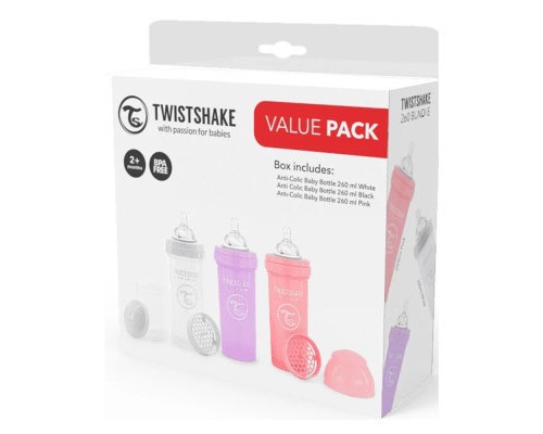 Набір для годування новонароджених Twistshake Value Pack Pink із трьох антиколікових пляшечок 260 мл (78845) Набір для годування новонароджених Twistshake Value Pack Pink із трьох антиколікових пляшечок 260 мл (78845)