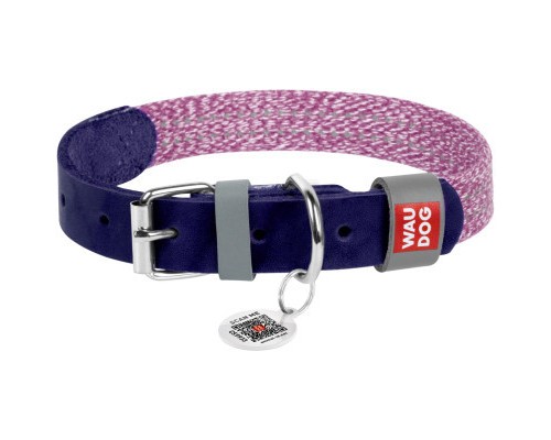 Нашийник для тварин WAUDOG Classic зі шкіри та відновленої бавовни L 25 мм х 38-49 см фіолетовий (58939)