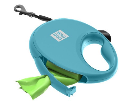 Повідок для собак WAUDOG R-leash з контейнером для пакетів M до 20 кг 5 м блакитний (26282)