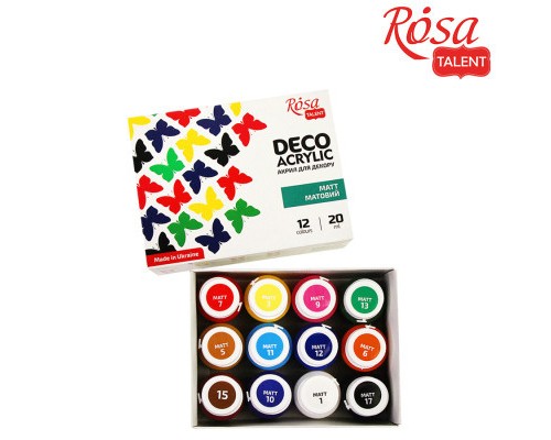 Акрилові фарби Rosa для декору матові 12 кол по 20 мл (4823098511717)