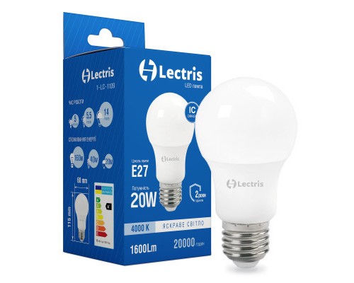 Лампочка Lectris A65 20W 4000K 220V E27 (1-LC-1109)