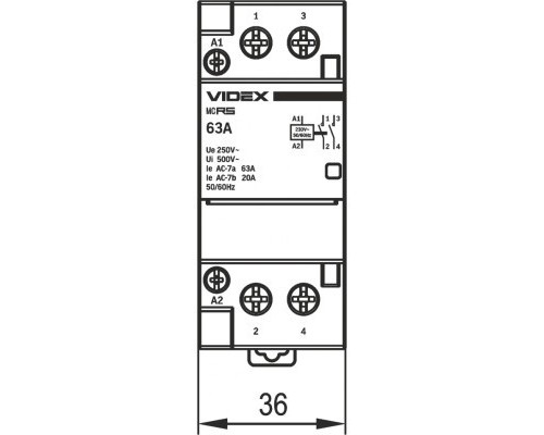 Контактор Videx 2п 63А 2НВ VF-RS-MC2O-63 RESIST