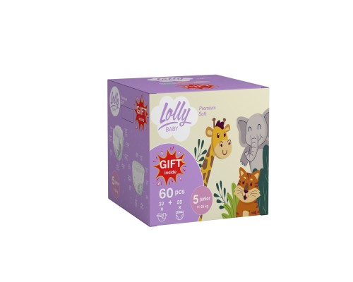 Підгузки Lolly Premium Soft розмір 5 (11-25 кг) Підгузки 32 шт + Підгузки-трусики 28 шт + Подарунок (4820174981198)