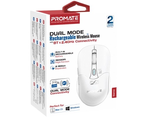 Мишка Promate Samo Wireless/Bluetooth White (samo.white)