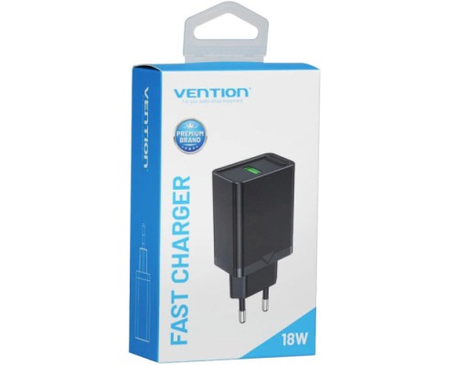 Зарядний пристрій Vention 1xUSB 18W (USB-A) QC3.0 black (FABB0-EU)