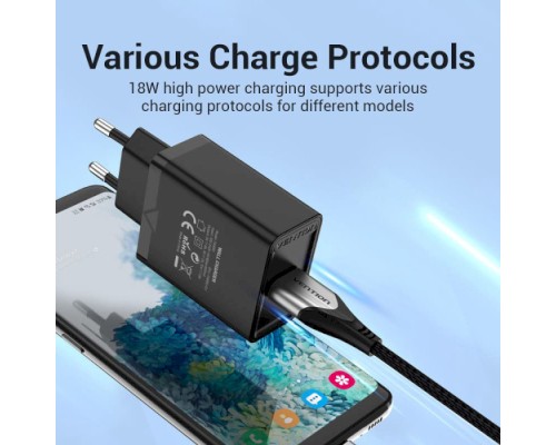 Зарядний пристрій Vention 1xUSB 18W (USB-A) QC3.0 black (FABB0-EU)