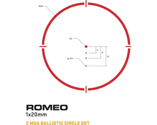 Коліматорний приціл Sig Sauer Romeo4S 1x20mm, 2 MOA RED DOT BALLISTIC CIRCLE DOT, SOLAR (SOR43021)