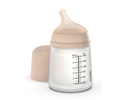 Набір для годування новонароджених Suavinex Zero. Zero Beige (пляшка 180 мл + пустушка) (308426)