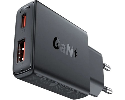 Зарядний пристрій Acefast 2xUSB 30W (USB-C+USB-A) Gan A69 ultra-thin Fast Charger Black (6974316282709)
