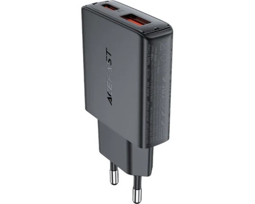 Зарядний пристрій Acefast 2xUSB 30W (USB-C+USB-A) Gan A69 ultra-thin Fast Charger Black (6974316282709)