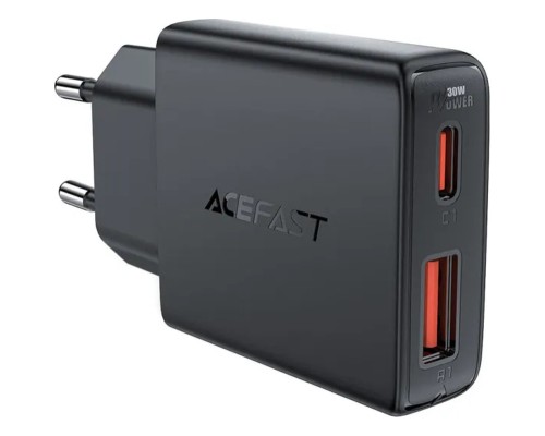 Зарядний пристрій Acefast 2xUSB 30W (USB-C+USB-A) Gan A69 ultra-thin Fast Charger Black (6974316282709)