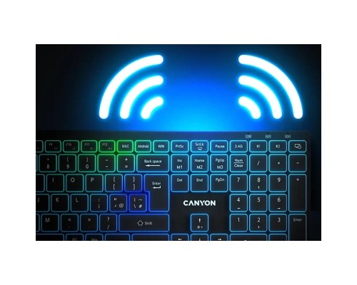 Клавіатура Canyon HKB-W11 Slim Dual Mode Wireless/Bluetooth RGB UA Black (CNS-HBTK11B)