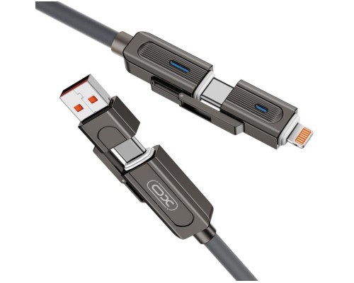 Дата кабель USB 2.0 AM to USB-C + USB 2.0 AM to Lightning 1.0m 60W gray XO (NB275_4-in-1_Gray)