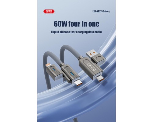 Дата кабель USB 2.0 AM to USB-C + USB 2.0 AM to Lightning 1.0m 60W gray XO (NB275_4-in-1_Gray)