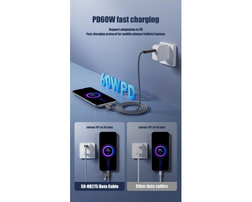 Дата кабель USB 2.0 AM to USB-C + USB 2.0 AM to Lightning 1.0m 60W gray XO (NB275_4-in-1_Gray)