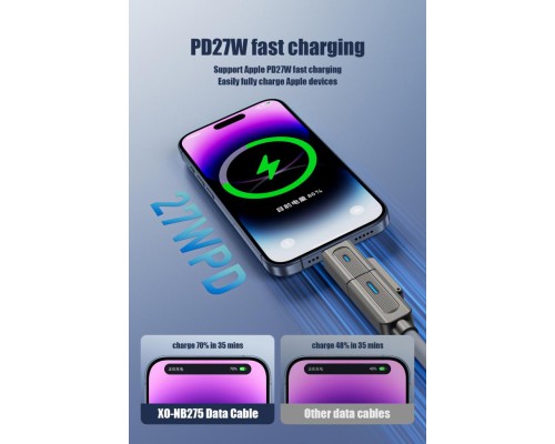 Дата кабель USB 2.0 AM to USB-C + USB 2.0 AM to Lightning 1.0m 60W gray XO (NB275_4-in-1_Gray)