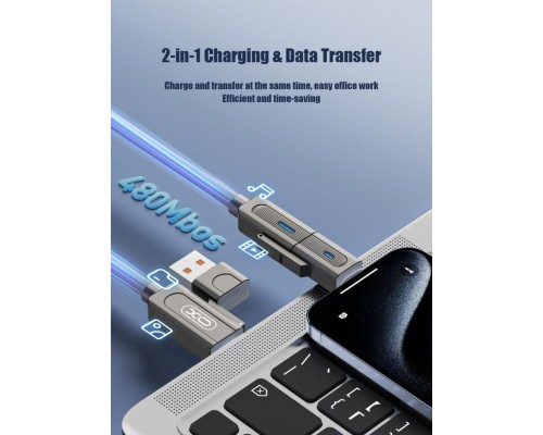Дата кабель USB 2.0 AM to USB-C + USB 2.0 AM to Lightning 1.0m 60W gray XO (NB275_4-in-1_Gray)