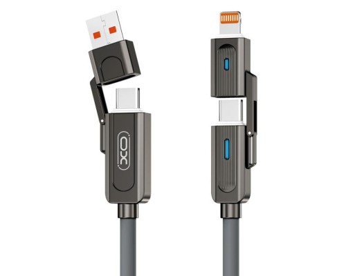 Дата кабель USB 2.0 AM to USB-C + USB 2.0 AM to Lightning 1.0m 60W gray XO (NB275_4-in-1_Gray)