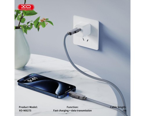 Дата кабель USB 2.0 AM to USB-C + USB 2.0 AM to Lightning 1.0m 60W gray XO (NB275_4-in-1_Gray)