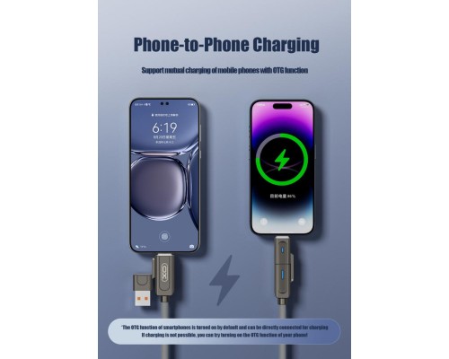 Дата кабель USB 2.0 AM to USB-C + USB 2.0 AM to Lightning 1.0m 60W gray XO (NB275_4-in-1_Gray)