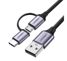 Дата кабель USB 2.0 AM to USB-C + Micro 5P 1.0m 3A US177 black Ugreen (30875)