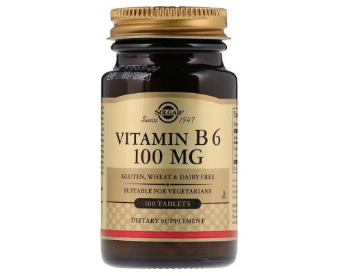 Вітамін Solgar Вітамін В6, Vitamin B6, 100 мг, 100 таблеток (SOL-03120)
