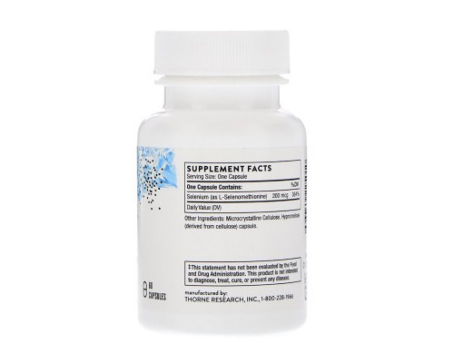 Мінерали Thorne Research Селен, (селенометіонін), Selenomethionine, 60 капсул (THR-22501)