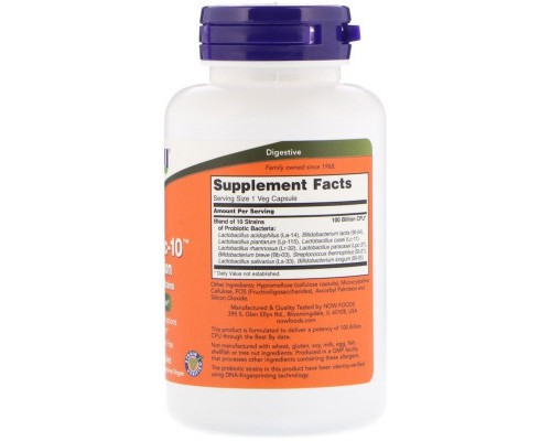 Пробіотики Now Foods Пробіотики Для Травлення, Probiotic-10, 100 Billion, 60 веге (NOW-02904)