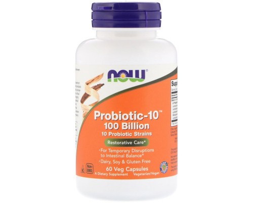 Пробіотики Now Foods Пробіотики Для Травлення, Probiotic-10, 100 Billion, 60 веге (NOW-02904)