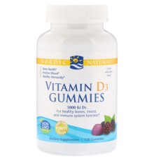 Вітамін Nordic Naturals Вітамін D3, 1000 МО, Смак Ягід, Vitamin D3, 120 жувальних ве (NOR-31141)