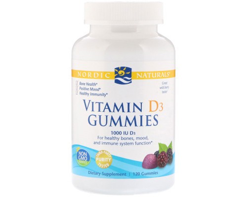 Вітамін Nordic Naturals Вітамін D3, 1000 МО, Смак Ягід, Vitamin D3, 120 жувальних ве (NOR-31141)