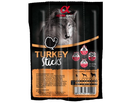 Ласощі для собак Alpha Spirit DOG Sticks Turkey напіввологі з індички, палички 40 г (8436586310417) Ласощі для собак Alpha Spirit DOG Sticks Turkey напіввологі з індички, палички 40 г (8436586310417)