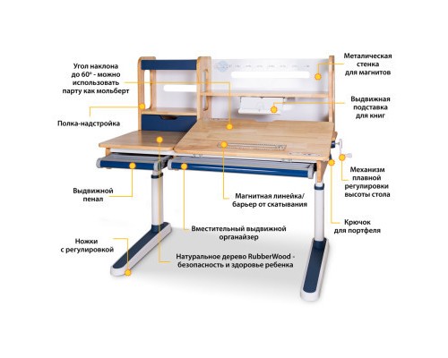 Парта Mealux Oxford Wood BL (BD-920 Wood BL з полицею)