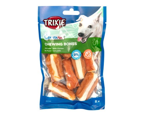 Ласощі для собак Trixie Кістка для чищення зубів з куркою Denta Fun 5 см 120 г (4011905313405)