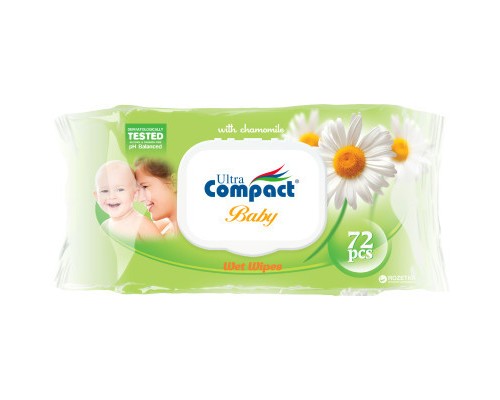 Дитячі вологі серветки Ultra Compact Ромашка 72 шт. з клапаном (8697420531188) Дитячі вологі серветки Ultra Compact Ромашка 72 шт. з клапаном (8697420531188)
