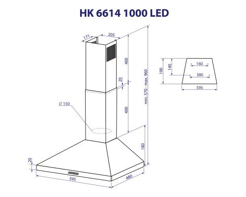 Витяжка кухонна Minola HK 6614 WH 1000 LED