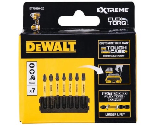 Набір біт DeWALT в касеті для Tough Case, FlexTorq, L57 мм,Рh2, Рz2,T20-2шт.T25-2шт.,T30 (DT70820)